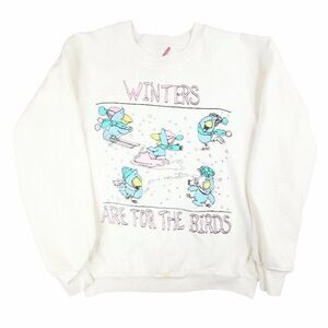 Vintage Ski Birds Sweatshirt Mens Size Small White 80s Snowmobile Made In USA
